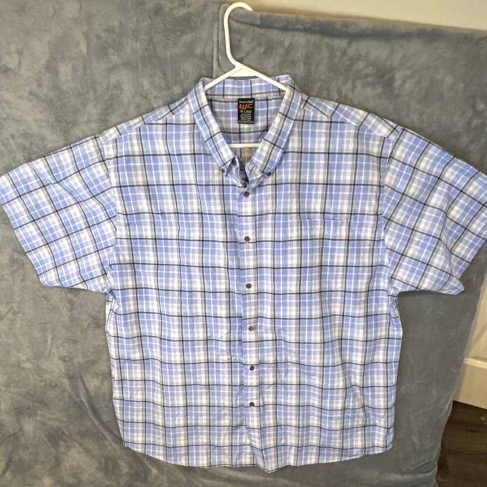 Walnut Creek Men's 4XL Plaid Button-Up Shirt Blue Gray Short Sleeve Pockets